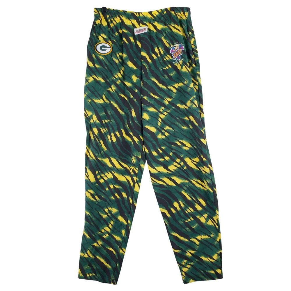 VTG Green Bay Packers Zubaz Pants Mens M Green Tiger Stripe SB XXXI Made IN USA